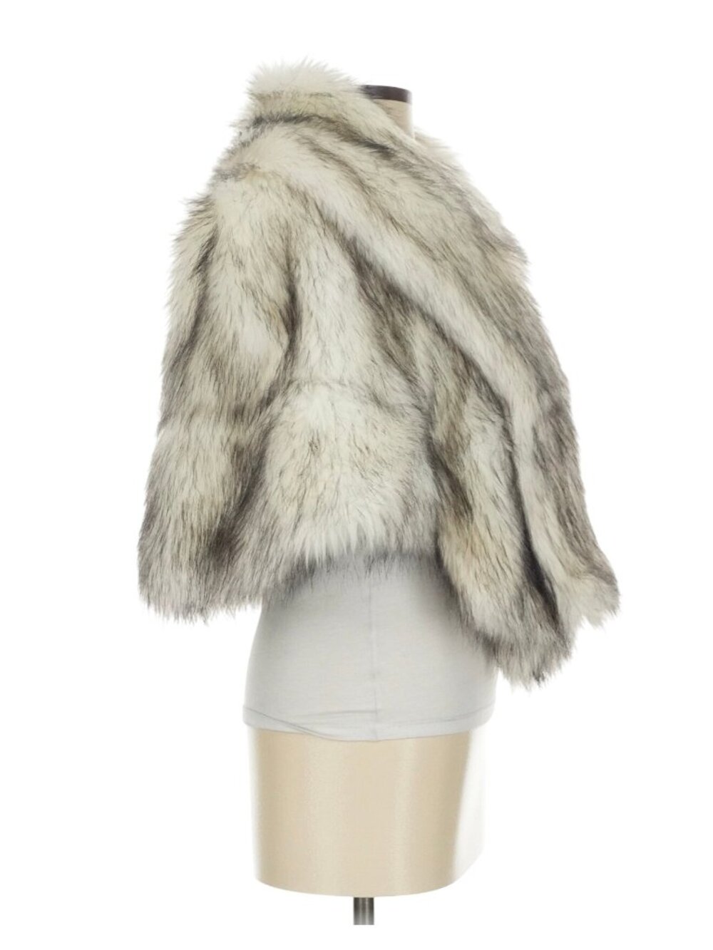 Vintage Juicy Couture Plush Faux Fur White Gray Shawl Plunge Collar Wrap S Y2K G - Picture 2 of 7